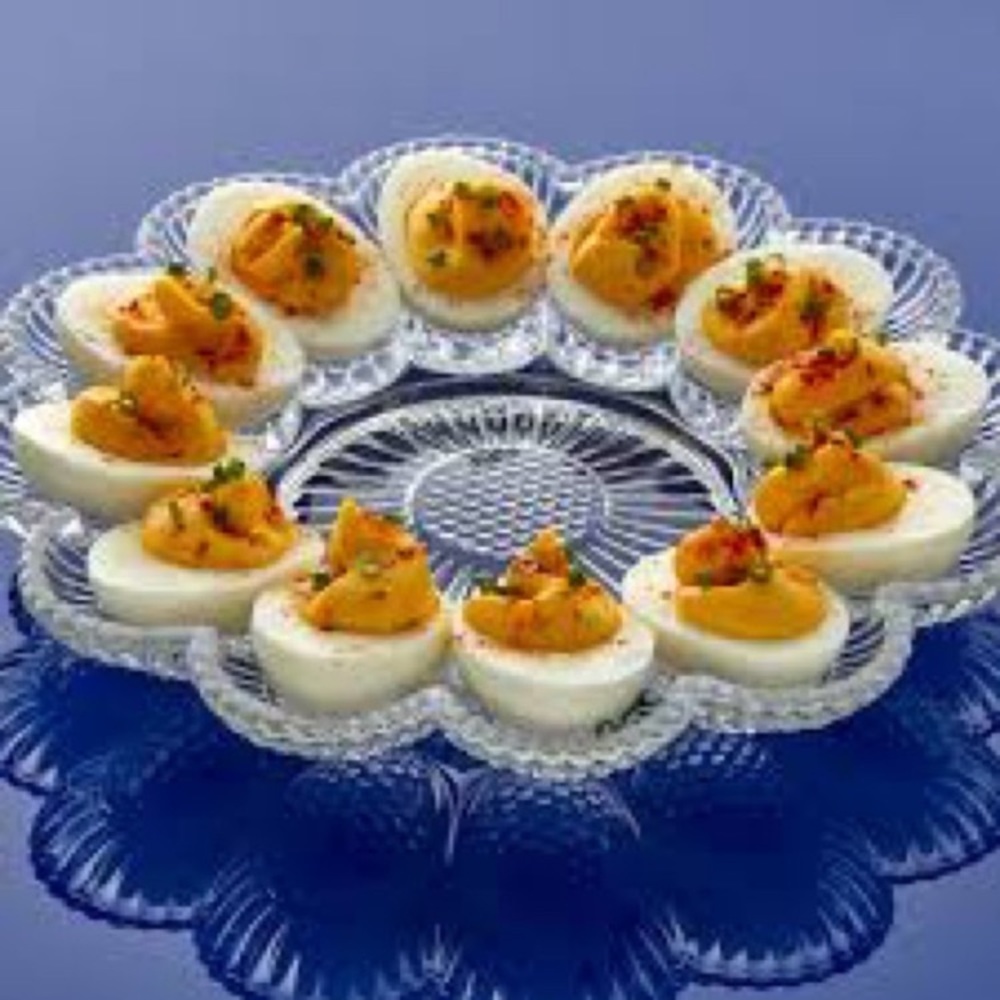 Vintage Indiana Glass Clear Hobnail Deviled Egg Platter Serving Dish 11” MCM